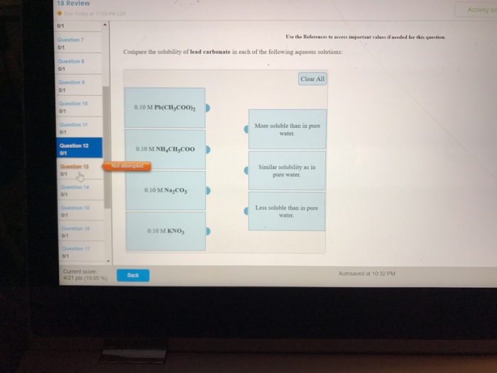 Solved Compare the solubility of lead carbonate in each of