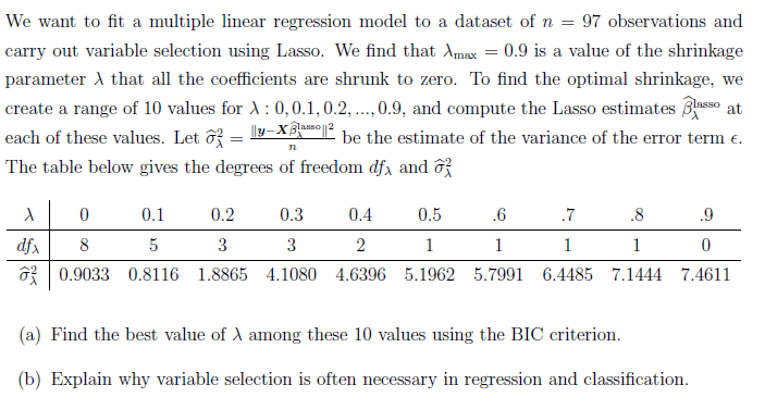 Solved n We want to fit a multiple linear regression model | Chegg.com