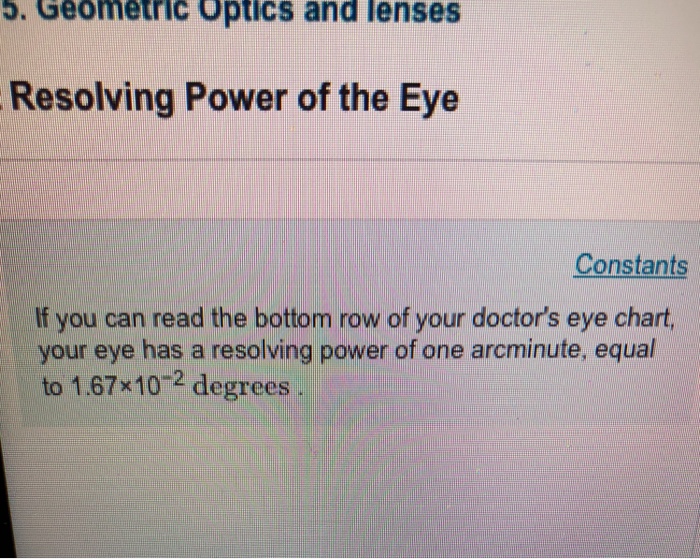 Solved s. Geometric optics and lenses Resolving Power of the | Chegg.com