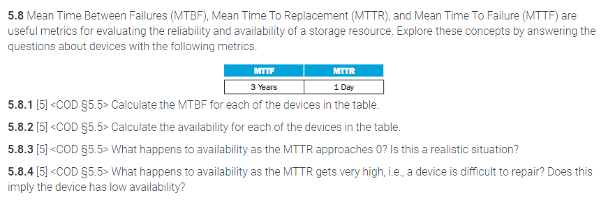Solved 5.8 Mean Time Between Failures (MTBF), Mean Time To | Chegg.com