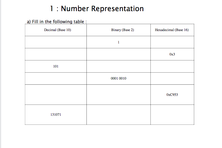 Solved 1 Number Representation Decimal Base 10 Binary Chegg Solved 1 Number Representation Decimal Base 10 Binary Chegg