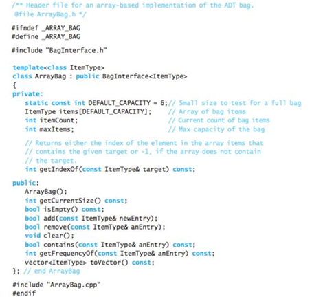 make one program in c++ with the code arrray _bag | Chegg.com