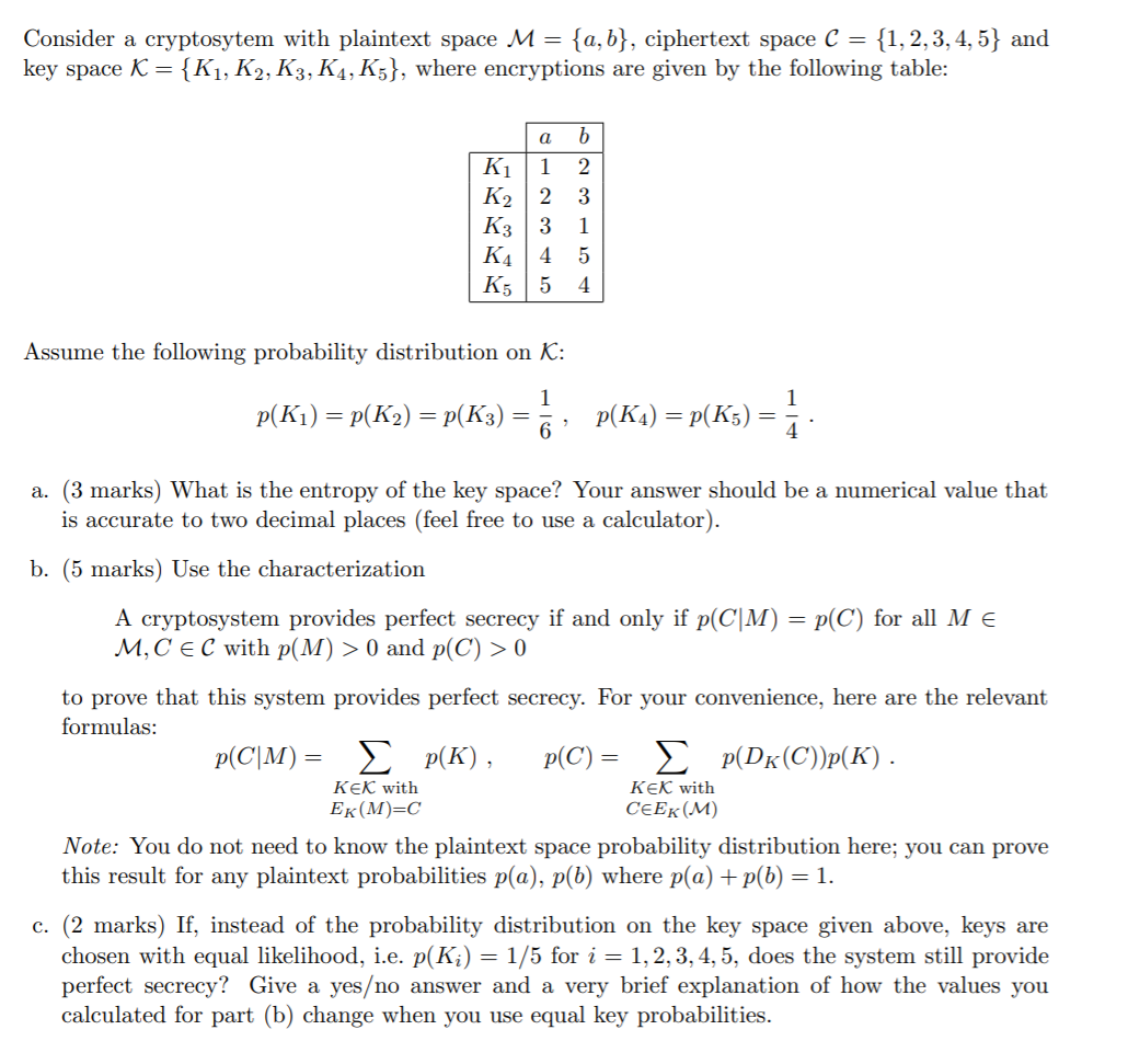 Consider a cryptosytem with plaintext space M = | Chegg.com