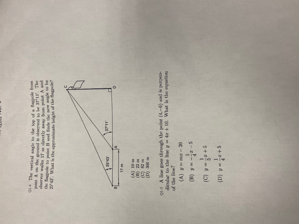 Solved 01-4 The Vertical Angle To The Top Of A Flagpole From | Chegg.com