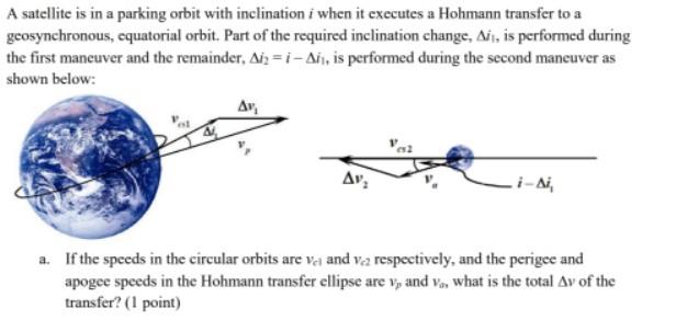 Solved A satellite is in a parking orbit with inclination i | Chegg.com