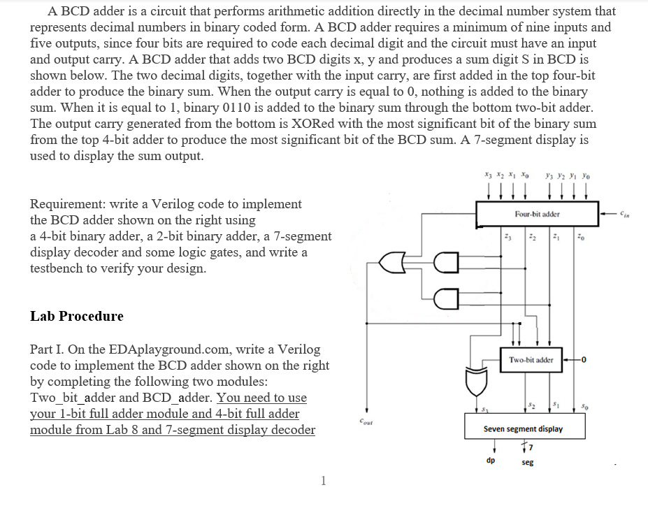 Solved A BCD Adder Is A Circuit That Performs Arithmetic | Chegg.com