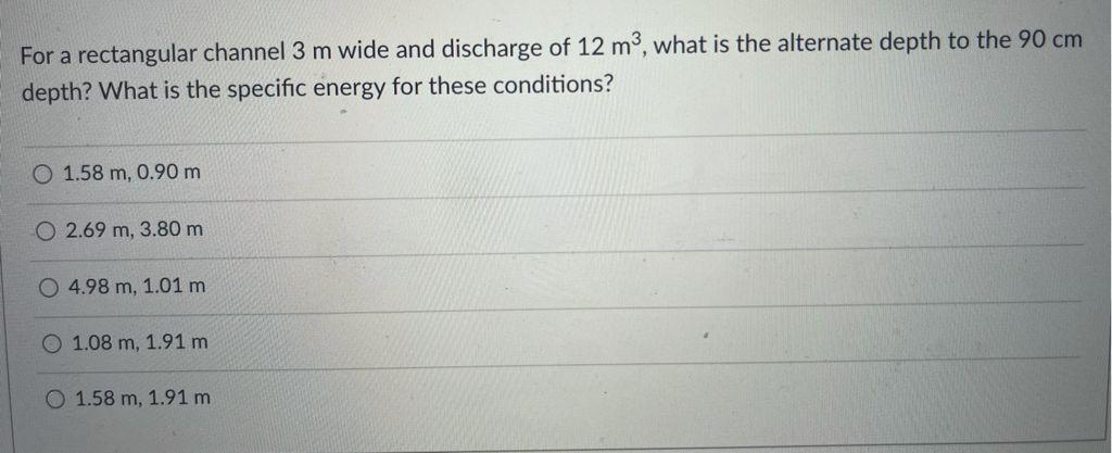 Solved For a rectangular channel 3 m wide and discharge of | Chegg.com
