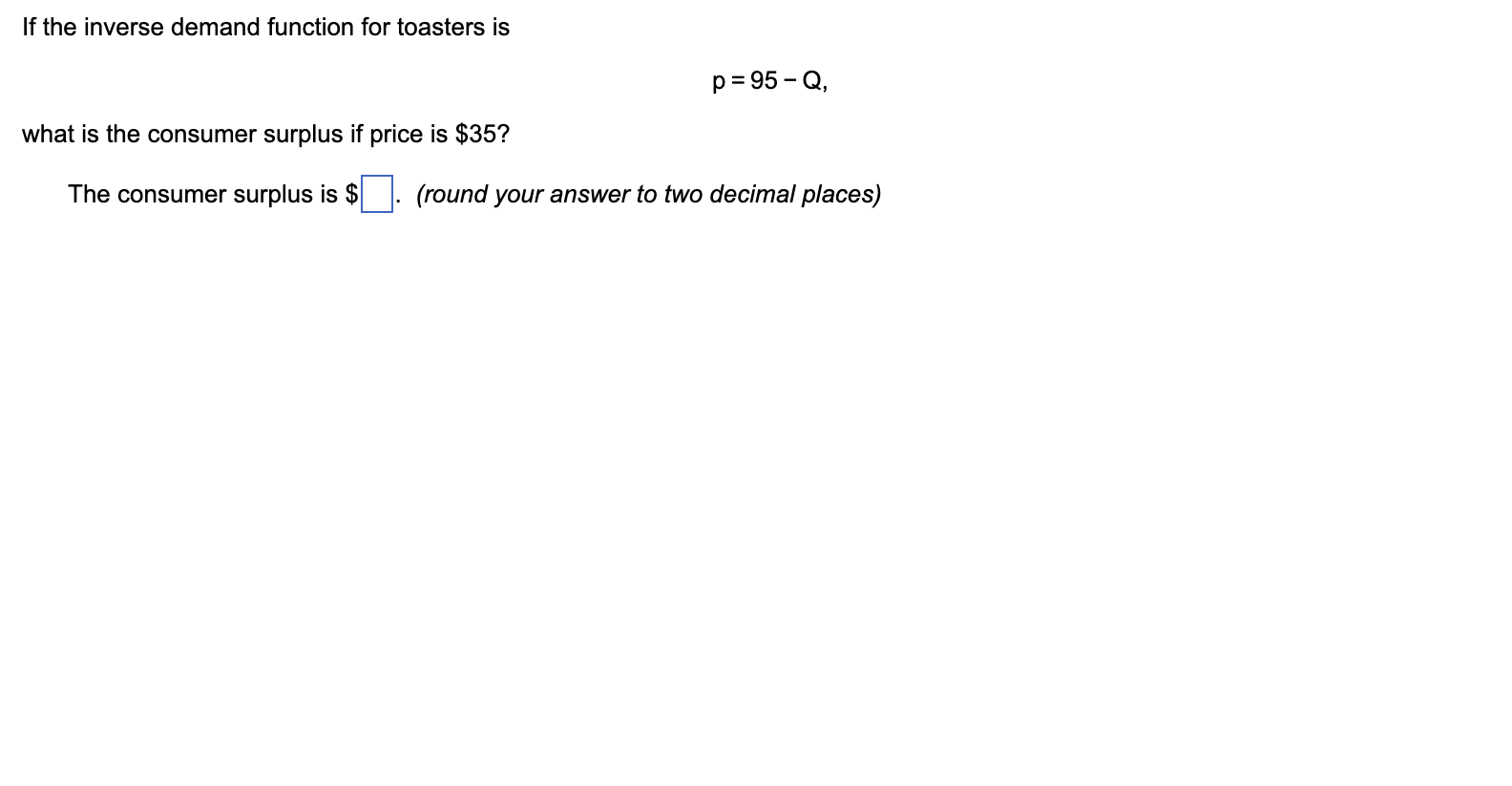 Solved If the inverse demand function for toasters is