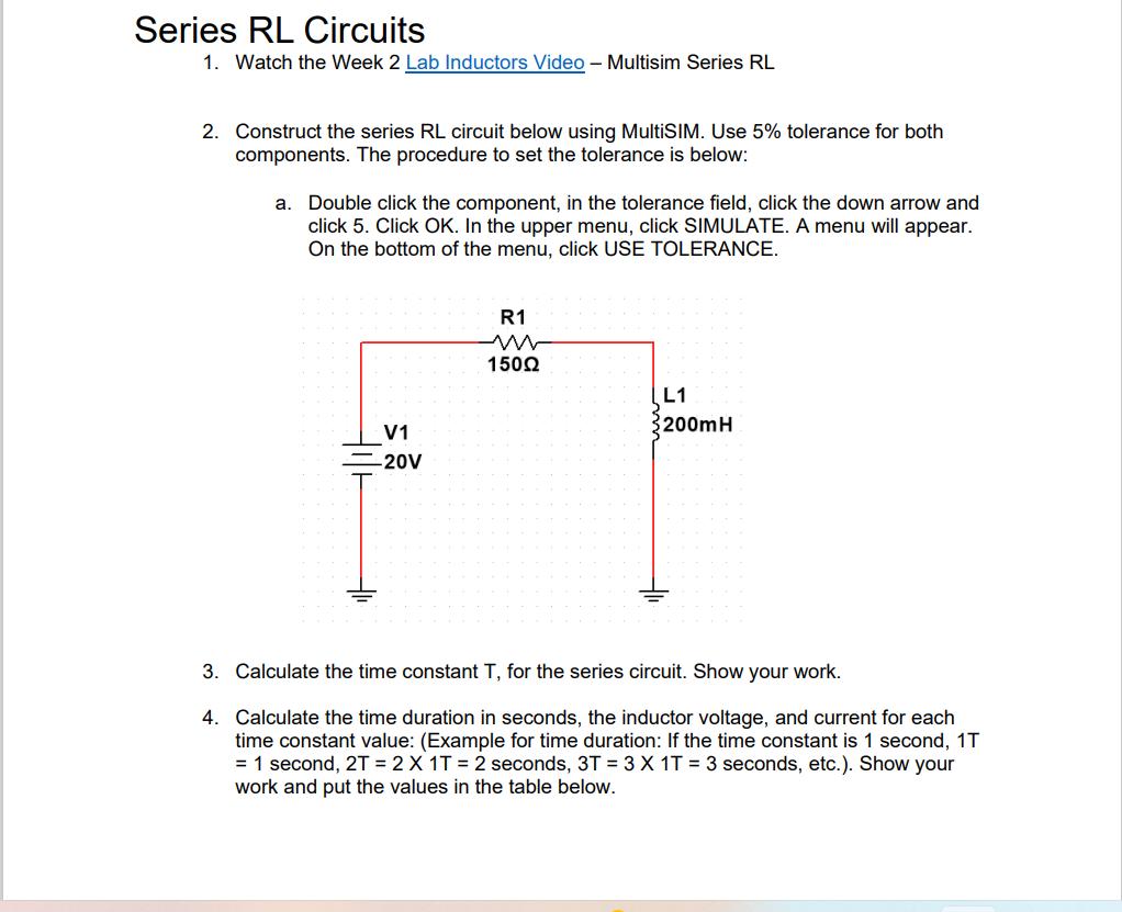 Solved 2. Construct the series RL circuit below using | Chegg.com