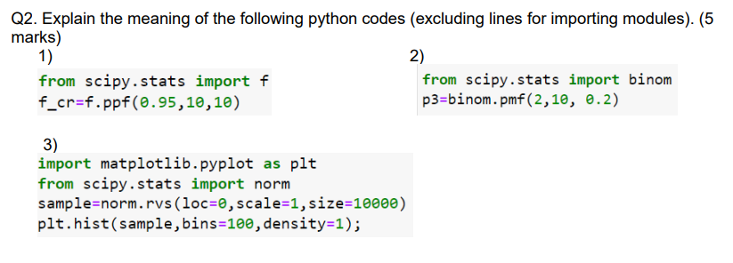 Solved 22. Explain the meaning of the following python codes | Chegg.com