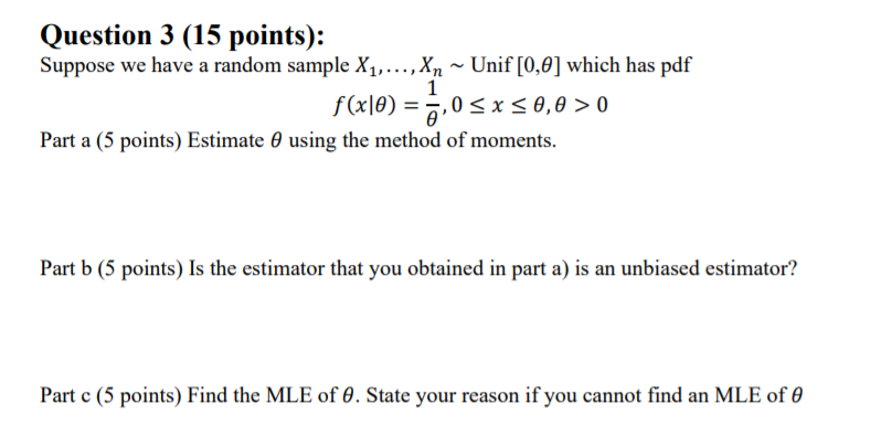 Question 3 (15 points): Suppose we have a random | Chegg.com