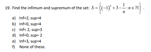 find the supremum and infimum of the set
