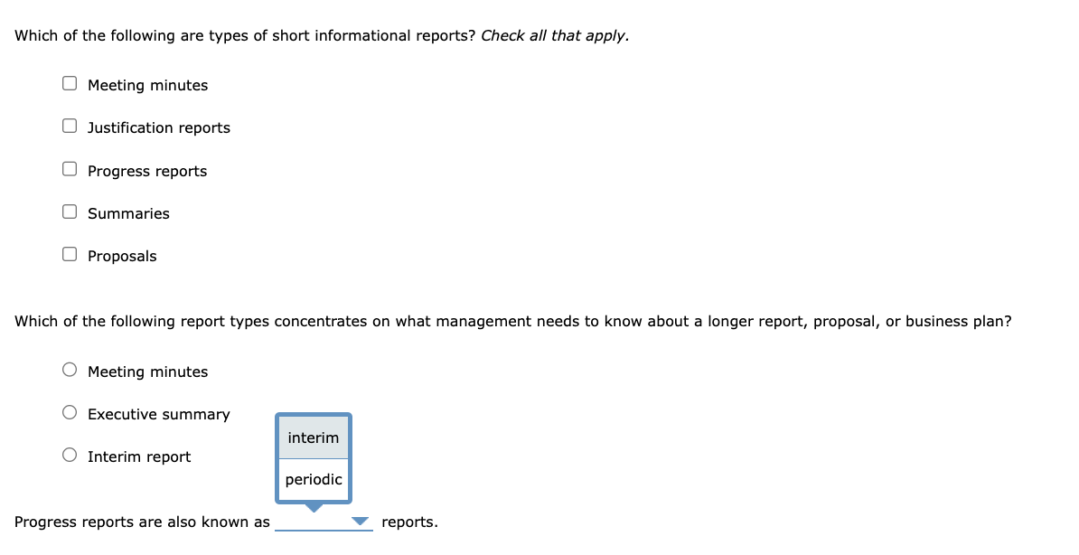 Solved Which of the following are types of short