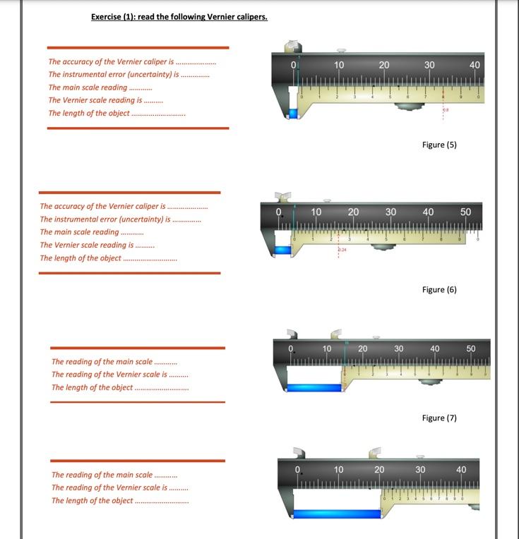 Solved Exercise (1) read the following Vernier calipers.