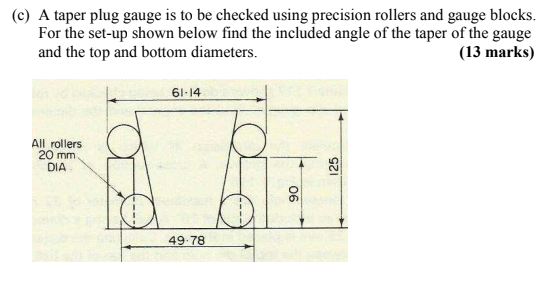 Solved (c) A taper plug gauge is to be checked using | Chegg.com