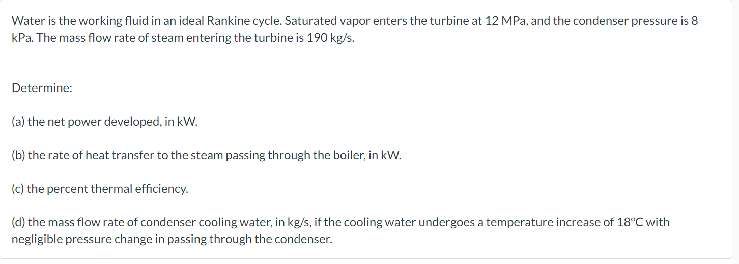 Solved Water is the working fluid in an ideal Rankine cycle. | Chegg.com