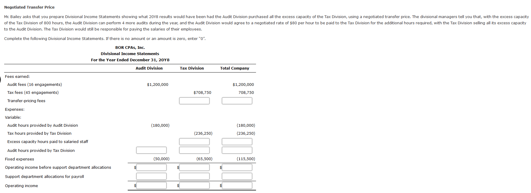 Solved Cost Transfer Price Mr. Bailey asks that you prepare