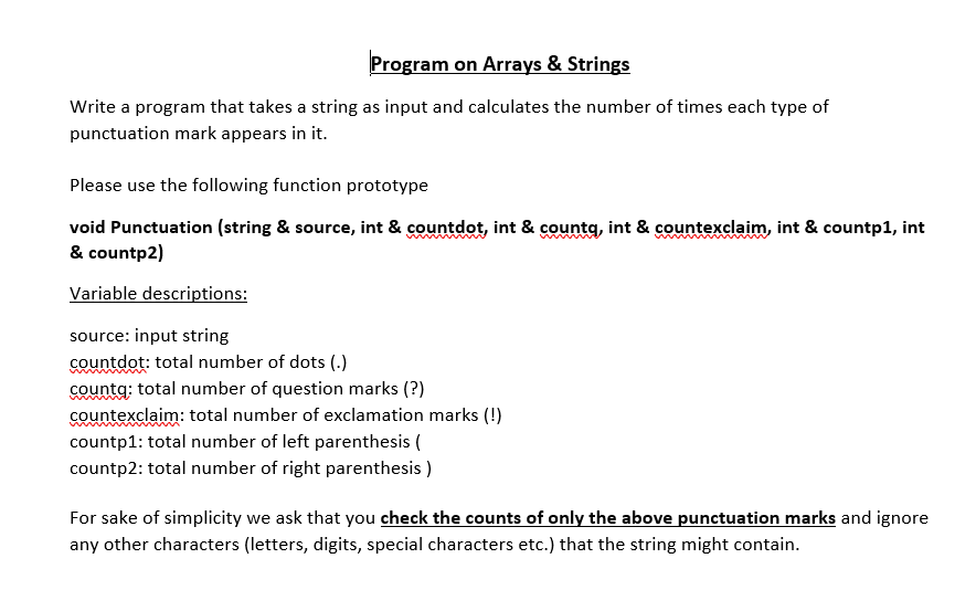 Program on Arrays & Strings Write a program that | Chegg.com