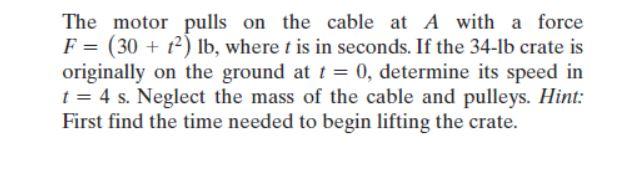 Solved The motor pulls on the cable at A with a force F = | Chegg.com