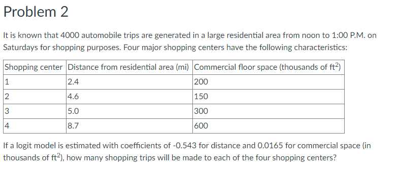 Solved Problem 2 It is known that 4000 automobile trips are | Chegg.com