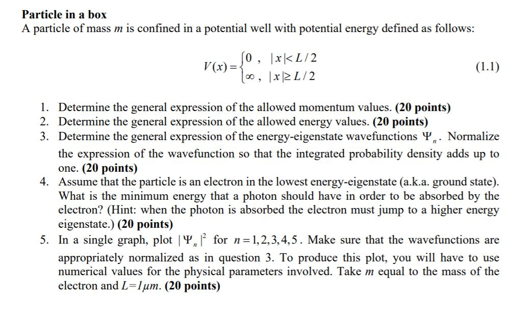 Solved Particle in a box A particle of mass m is confined in | Chegg.com