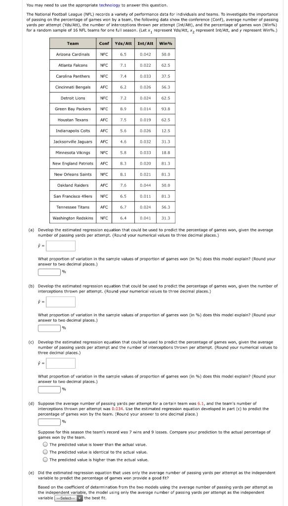 Solved Teams in the National Football League (NFL) are given