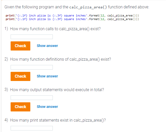 Solved Start 2x speed def calc_pizza_area(): pi_val = | Chegg.com