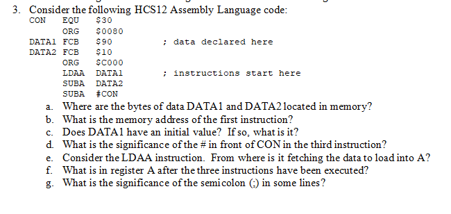 Solved 3. Consider The Following HCS12 Assembly Language | Chegg.com