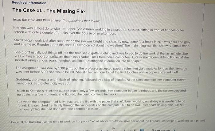 Solved The Case Of... The Missing File Read The Case And | Chegg.com