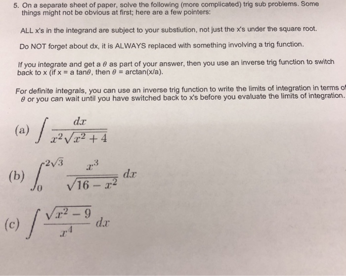 Solved 5. On a separate sheet of paper, solve the following | Chegg.com