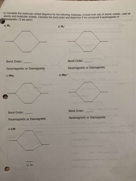 Solved 5) Complete the molecular orbital diagrams for the | Chegg.com