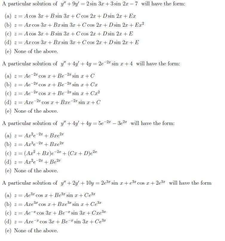 Solved A Particular Solution Of Y 9y 2 Sin 3x 3 Si Chegg Com