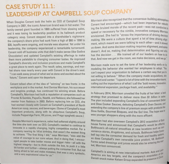 Solved CASE STUDY 11.1 LEADERSHIP AT CAMPBELL SOUP COMPANY