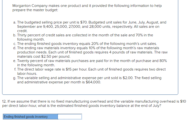 Solved Morganton Company Makes One Product And It Provided | Chegg.com