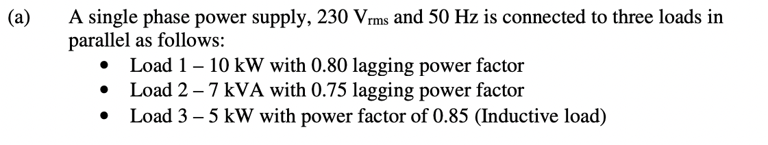 Solved A single phase power supply, 230 Vrms and 50 Hz is | Chegg.com