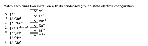 Solved Match Each Transition Metal Ion With Its Condensed Chegg Com