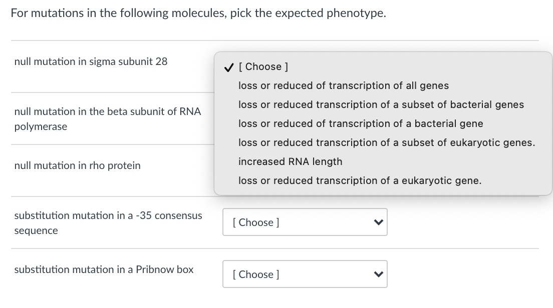 Solved For mutations in the following molecules, pick the | Chegg.com