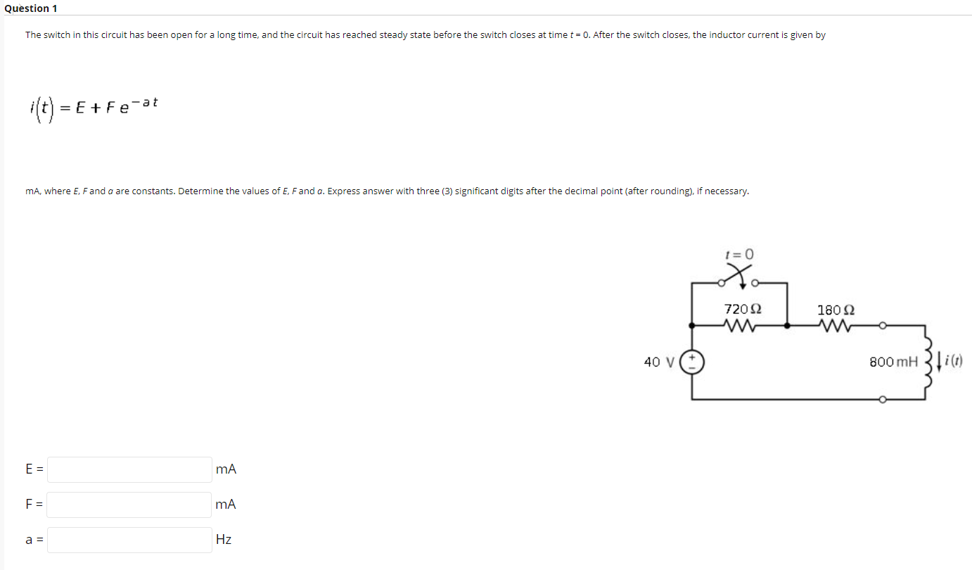 Solved Question 1 The Switch In This Circuit Has Been Open | Chegg.com