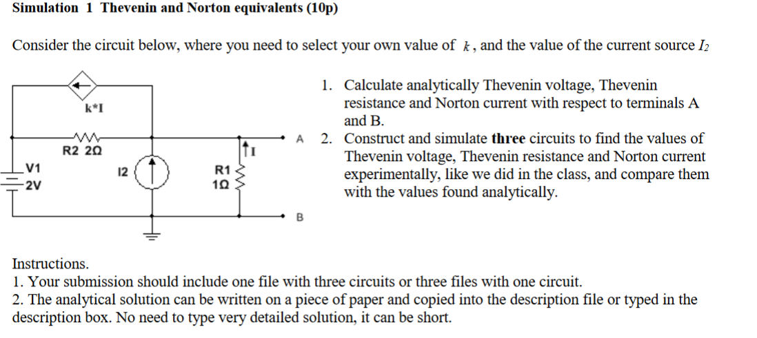 Solved Simulation 1 Thevenin And Norton Equivalents (10p) | Chegg.com