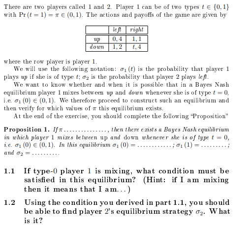Solved There are two players called 1 and 2. Player 1 can be | Chegg.com