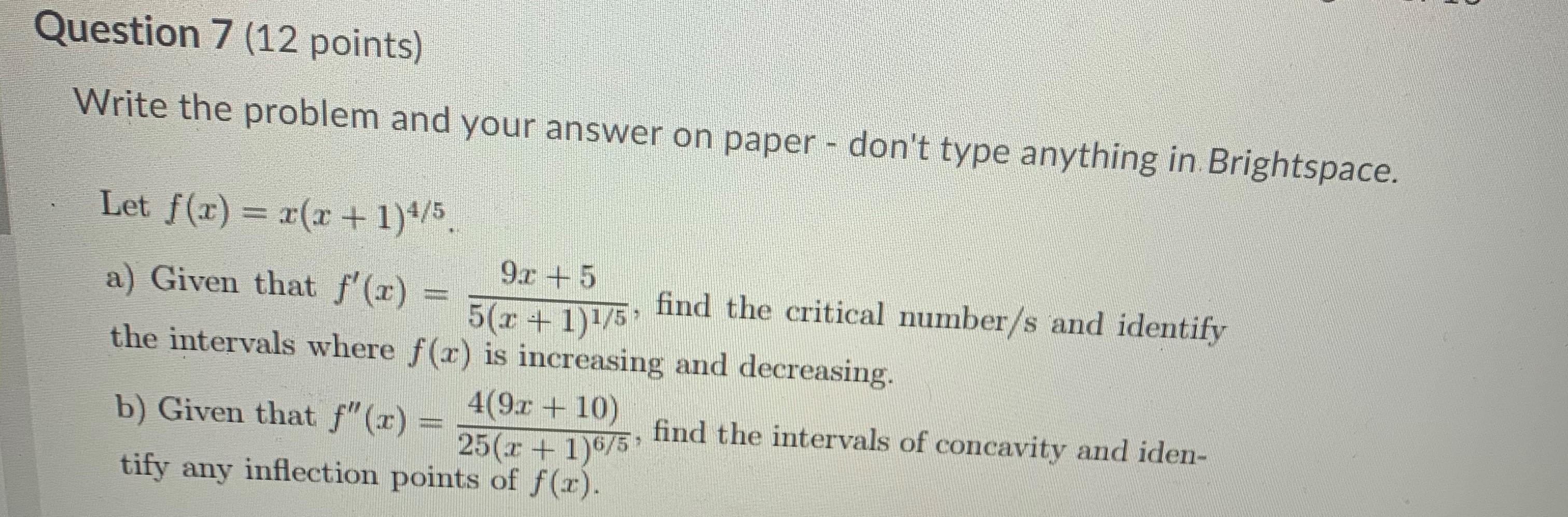Solved Question 7 (12 points) Write the problem and your | Chegg.com