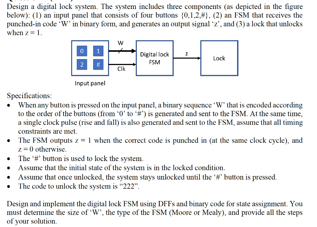 Solved Design A Digital Lock System The System Includes Chegg