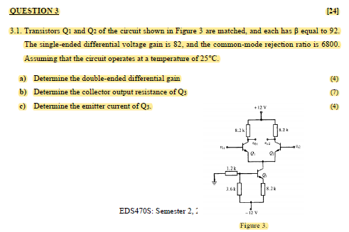 Solved 3.1. Transistors Q1 and Q2 of the circuit shown in | Chegg.com