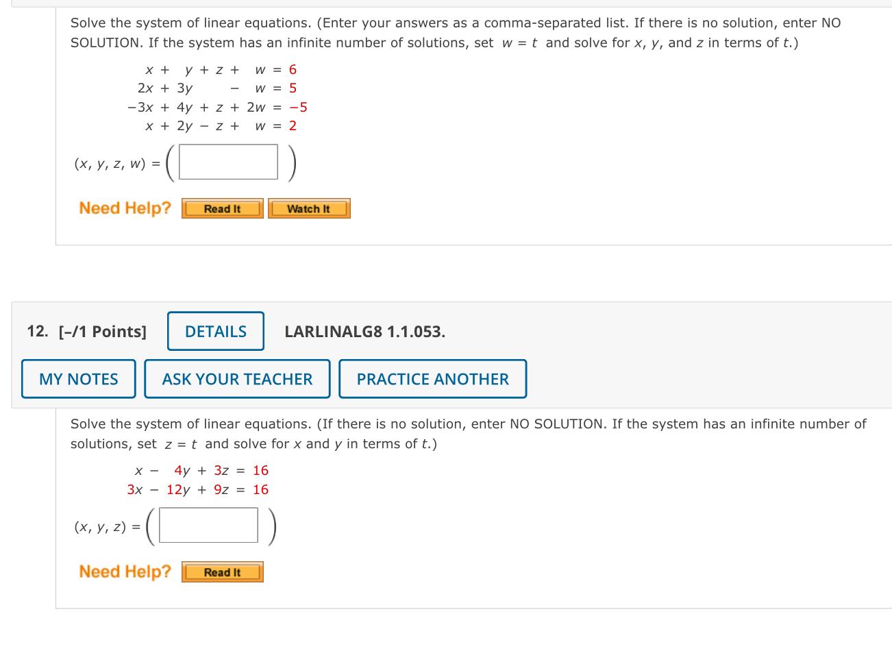 Solved Solve The System Of Linear Equations. (Enter Your | Chegg.com