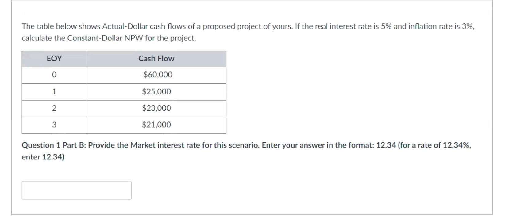 Solved The table below shows Actual-Dollar cash flows of a | Chegg.com