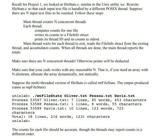 Recall for Project I, we looked at fileStats.c, | Chegg.com