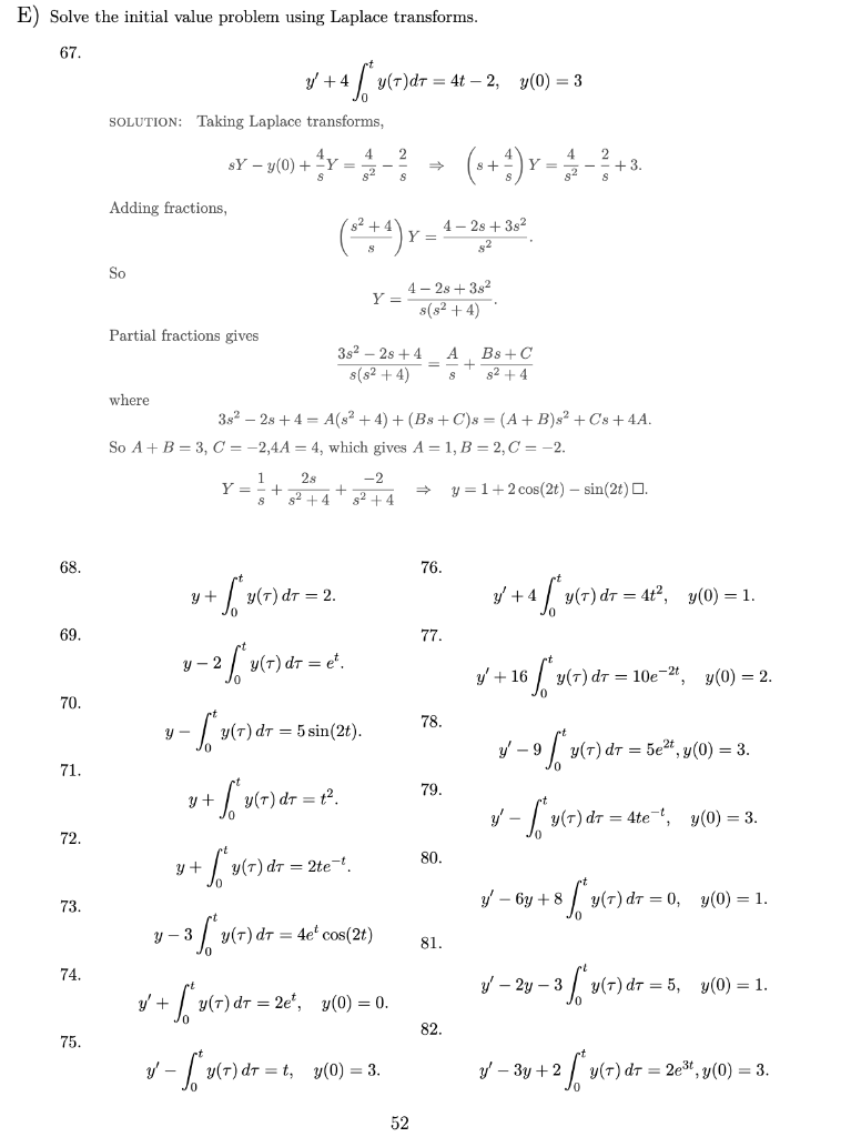 Solved E) Solve The Initial Value Problem Using Laplace 