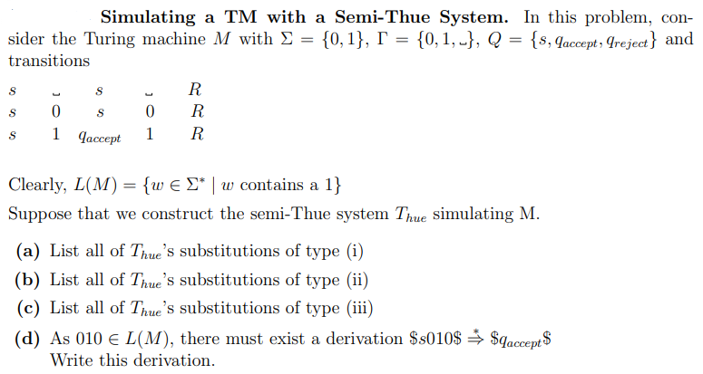 Simulating a TM with a Semi-Thue System. In this | Chegg.com
