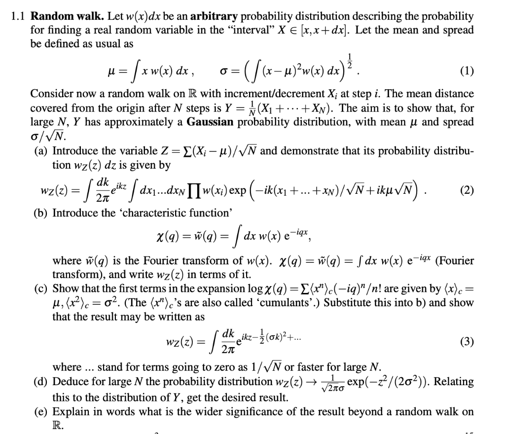 m(x) dx) 1.1 Random walk. Let w(x)dx be an | Chegg.com