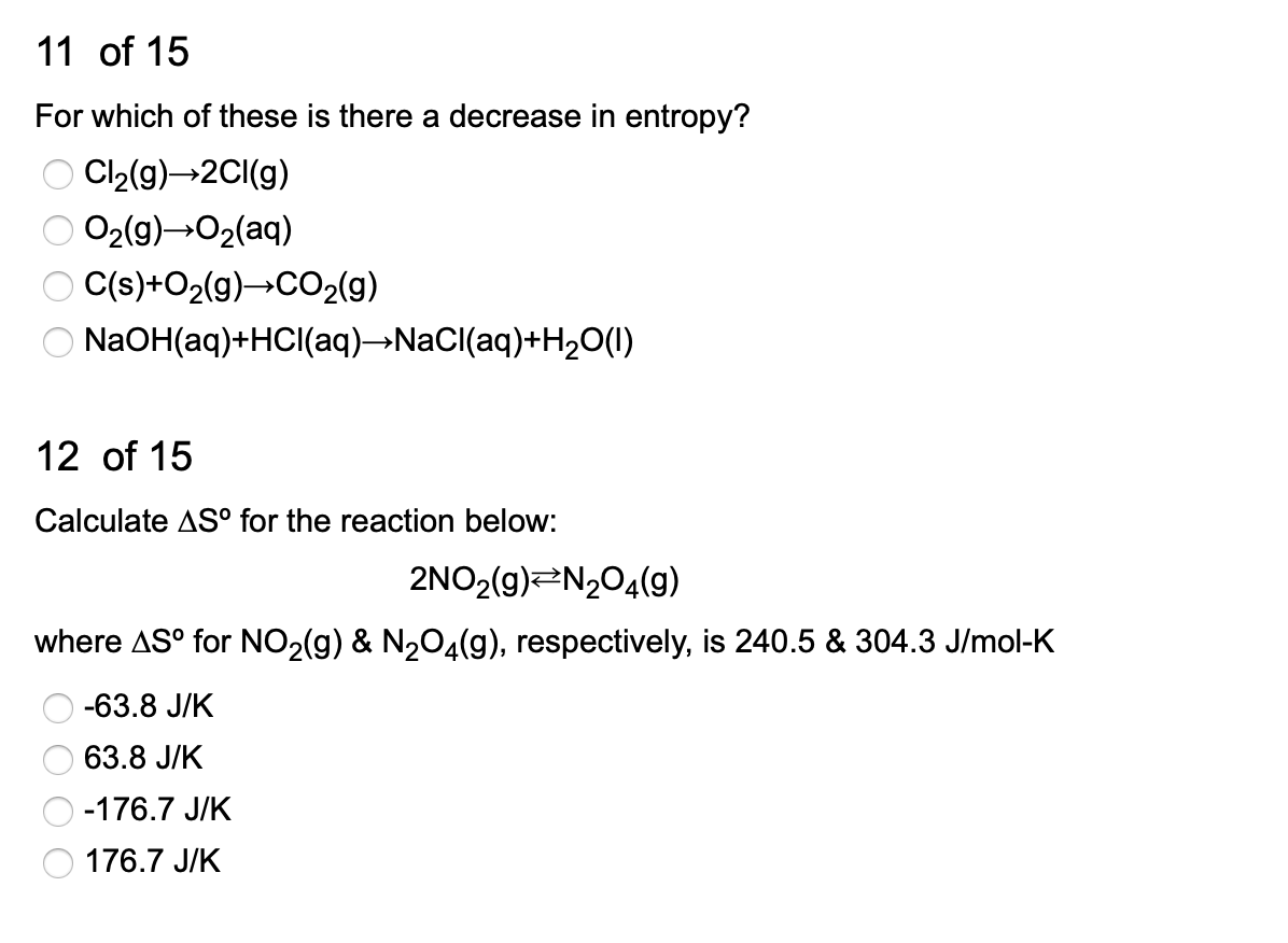 Solved 11 of 15 For which of these is there a decrease in | Chegg.com